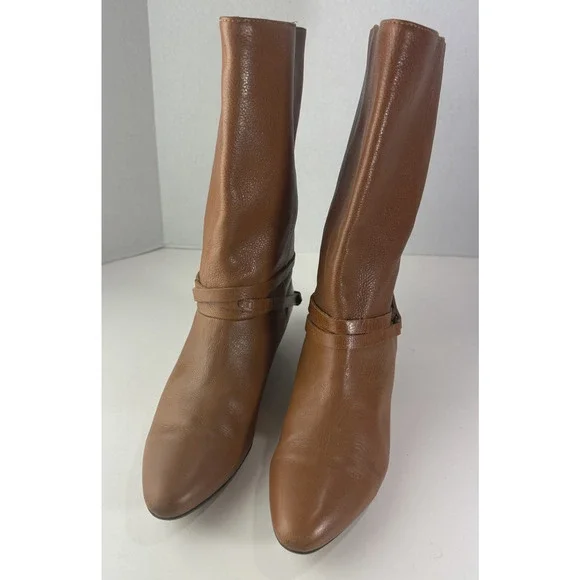 Frye Mid Calf Leather Boots Pull On Harness Strappy Brown Women's 8.5 M 37444 - Picture 4 of 16